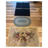 Braided rug, floral rug, and outdoor mats