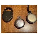 Vintage 24 hr pocket watch, stop watch, lock