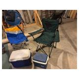 Bag/camping chairs, Rubbermaid cooler etc