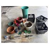 Garden decor, flower, pots, baskets, milk crate