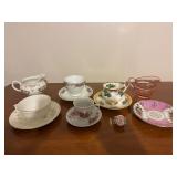 Vintage tea, cups, and saucers, etc.