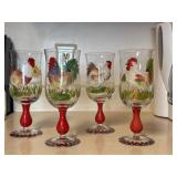 Hand-painted rooster goblets