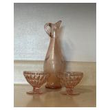 Depression, pink glass, dessert, cups, pitcher