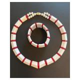 Vintage Avon red & white  V necklace & bracelet