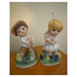 Vintage boy and girl fishing figurines