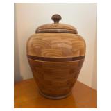 Handcrafted wooden jar with lid