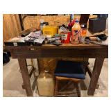 Workbench & contents, stool etc
