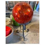 Red Gazing Ball, pottery pot, hanging basket etc