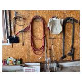 Garden hand, tools, hose, shovel, etc.