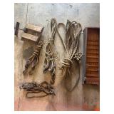 Vintage rope with hooks, pulleys, block & tackle