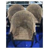 WICKER & BLACK LACQUER CHAIRS x 3