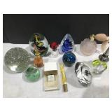 LOT OF 12 GLASS PAPERWEIGHTS & PERFUME BOTTLES
