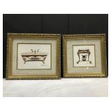 PAIR OF GOLD FRAMED BATHROOM PICTURES