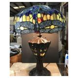 VINTAGE TIFFANY STYLE LAMP, DRAGONFLY DESIGN SHADE