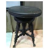ANTIQUE PIANO STOOL, ROUND SWIVEL H HOLTZMAN