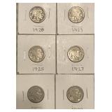 LOT OF 6 BUFFALO NICKELS 1920