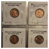 LOT OF 4 UNC WHEAT PENNIES 1955 1956D 1957D 1957