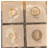 PROOF SET OF 4 COINS 1967 1973 1980 1985