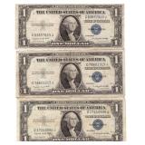 1935-G SILVER CERTIFICATES WELL CIRCULATED X3