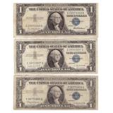 1957 SILVER CERTIFICATES WELL CIRCULATED X3