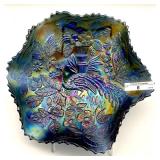 Fenton Electric Blue Peacock at Urn Bowl 6 Ruffle