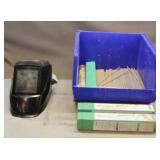 Bin W/ Assorted Welding Rods & Masterforce Helmet