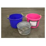 (2) Plastic Muck Tubs & (1) Galvanized Tub