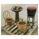 (3) Planters & Bird Bath