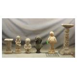 Bird Bath & (5) Garden Statues