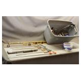 Tote w/ Levels, Bar Clamps, Drill Bits & Misc