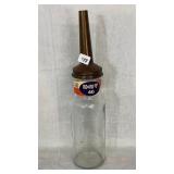 Standard Oil Glass Bottle w/Spout & Metal Vis Band