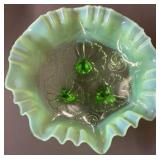 Jefferson Green Opalescent Ruffled Candy Dish