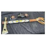 Beaded Brass Axe 18" Peace Pipe w/Sheath