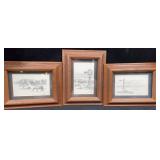 (3) Original Nebraska Art Prints in 5" x 8" Frames