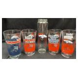 (4) Broncos Glass Pints & Bottle, No Lid