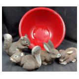12" Enamel Bowl w/Artline 6" Bunnies & Squirrels