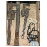 Prybar, (2) Pipe Wrenches & Light