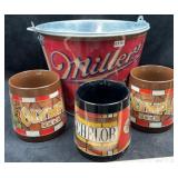 (3) Thermo-Sew Beer Mugs & Miller Metal Bucket