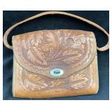 Hand Tooled Leather Purse, 9" x 7"