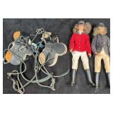 (2) Breyer Equestrian Jointed Dolls & (2) Saddles