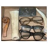 Eye Glasses, Belt Buckle, Antler Pieces
