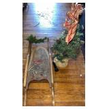 Wood Sled w/Cardinal & Small Tree Decor