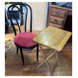 Wood Folding TV Table & Padded Wood Chair