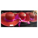 (3) Straw Red Sun Bonnets, New