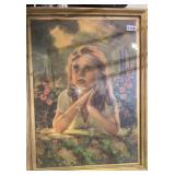 Praying Girl & Flowers Print, Framed 10" x 13"