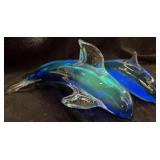 (4) Blown Art Glass Dolphins