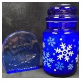 Reverse Pressed Cobalt Fish & Cobalt Lidded Jar