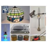 Weathervane, Lamps, Lawn Mower, Turntable, Coffee Cans