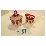 VTG RUBY STAINED SUGAR BOWL AND CREAMER
