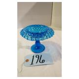 TURQUOISE BLUE HOBNAIL FENTON GLASS COMPOTE